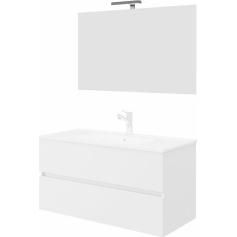 Mueble de baño suspendido color blanco brillo con espejo y lavabo 100 cm Easy 100 (1/5)