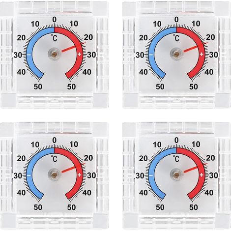 Juego de 4 termómetros autoadhesivos para ventana de exterior - Resistentes a la intemperie - 7,5 x 7,5 cm - Termómetro analógico para ventanas y uso exterior (1/5)