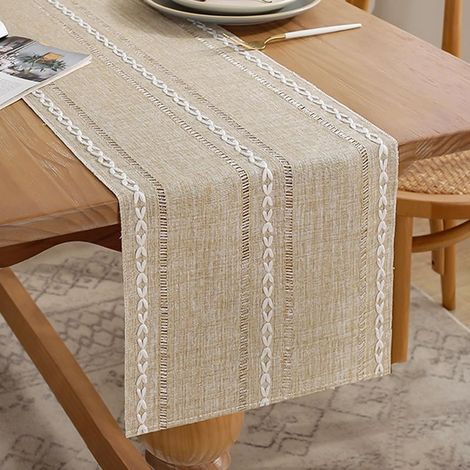 Chemin de table style bohème – Beige crème (33x183 cm) – Décoration de cuisine moderne de style champêtre – Convient aux restaurants, fêtes, anniversaires, mariages et célébrations de fêtes. (1/5)