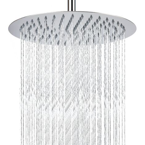 Pomme de Douche au Plafond de 25cm, Pommeau de Douche Rond à Haute Pression en Acier Inoxydable 304, Installée au Mur ou Plafond (25cm, Chrome) (1/5)