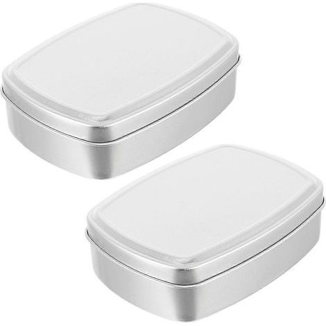 Set mit 2 leeren, quadratischen Kosmetikbehältern aus Aluminium, je 150 ml, mit Deckel. – 9,50 x 7,00 x 2,50 cm – Silber (1/3)