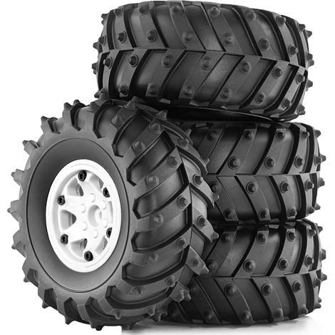 4 Pièces 128 mm 1/10- Beadlock Jante en Caoutchouc Pneu Ensemble pour 1/10 RC Crawler Car TRX4 D90 D110 Axial SCX10 Blanc (1/5)