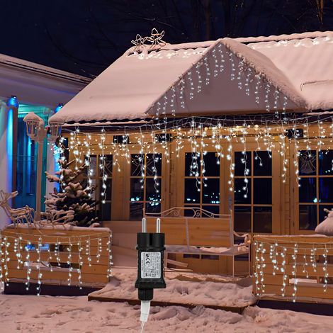 Randaco 10m 200 LED Pluie Verglaçante Guirlande Lumineuse Glaçon Noël Guirlande Lumineuse Lampe Guirlande Lumineuse Fête IP44 Extérieur Intérieur blanc froid (1/5)
