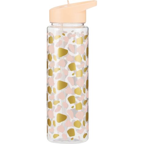 Premier Housewares PP Plastic Water Bottle/ Flip Open Drinking Spout Connected To a Straw/ Peach Animal Print/ Generous Capacity of 680 ml/ Leak Proof Screw Cap 7 x 24 x 7 (1/5)