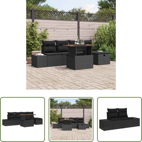 Poly-Rattan - Garten-Sofa-Set 6 pcs Schwarz Poly-Rattan (1/5)