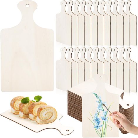 Lot de 60 planches à découper en bois - Mini planches à découper avec poignée pour gravure, petites planches de service vides en bois pour bricolage, cuisine, cuisine et décoration (24 x 14 cm) (1/5)