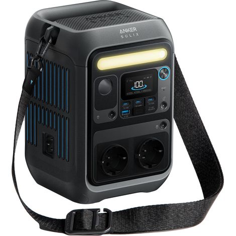 Anker SOLIX C300X AC Stazione Elettrica Portatile con Cinghia - 288Wh, Generatore Solare 2x300W