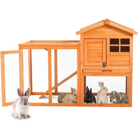 Waterproof wooden rabbit hutch with lockable doors for small animals with a 2-level linoleum roof (1/5)
