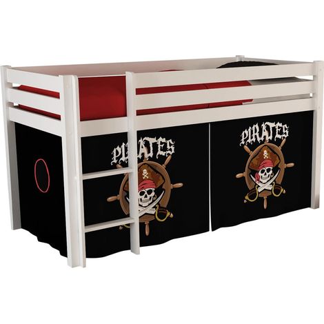 SLEEPY - Lit Mi-Haut en Pin Laqué Blanc 90x200cm Housse Pirates (1/5)
