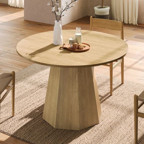 Runder Esstisch, 120 x 120 cm, geeignet für 4-6 Personen, klassisches Design, skandinavisch-minimalistischer Stil, Eichenfarbe