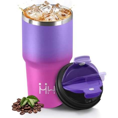Mug Isotherme 600 ML, Réutilisable, Tasse Isotherme pour Café, Acier Inoxydable 304, Emporter, Anti-fuite, Double Paroi, Étanche Gobelet de Voyage pour Café Chaud et Froid, Violet foncé (1/5)
