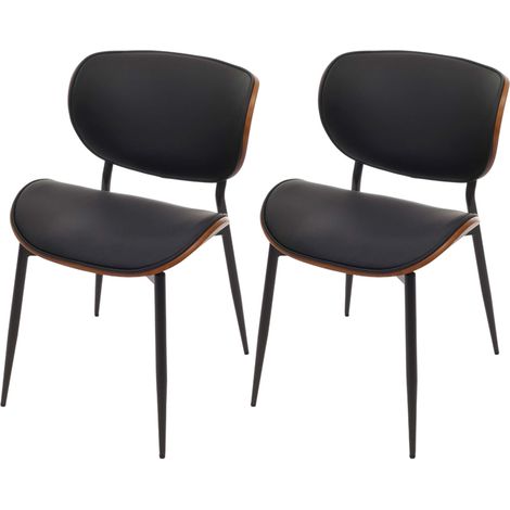 [JAMAIS UTILISÉ] Lot de 2 chaises de salle à manger HHG-233, chaise, bois courbé similicuir 280g/m² Öko-Tex MVG, aspect noyer, noir (1/5)