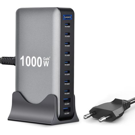 Chargeur Rapide USB C 1000W GaN IV, Bloc 10 Ports (8 USB-C + 2 USB-A) pour Laptop, Tablette & Smartphone (1/5)