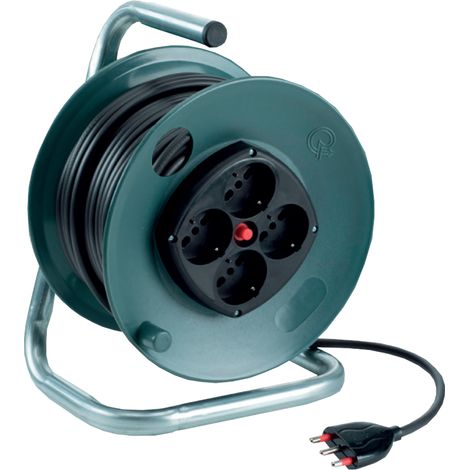 Avvolgicavo con spina 16A e 4 prese bipasso/schuko 10A/16A, 3500W, cavo 50 metri, grigio, serie Ecologica - Rosi CR14504RK