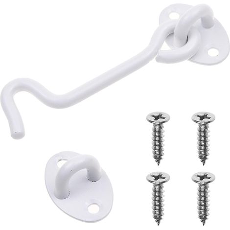 4-inch Crochet et œillet Robustes - 1x Serrure de Porte de Grange (Blanc), 4x Vis de Montage - Crochets en acier inoxydable enduit avec de poudre pour des portes, des fenêtres (1/4)