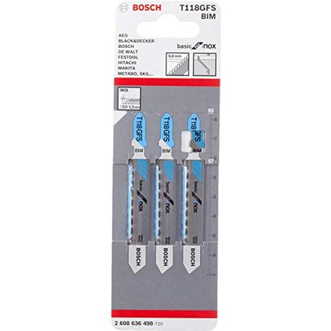 Bosch Professional 3x Lame per seghetto alternativo T 118 GFS Basic for Inox (per Lamiere di acciaio inossidabile, accessorio Seghetto alternativo) (1/4)