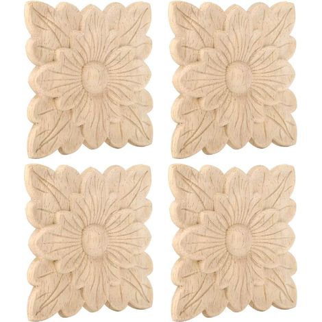 Appliques en Bois 4 pièces, Appliques de Meubles, Appliques domestiques à Motif de Fleurs, Appliques de Style européen pour la décoration de Porte de Jardin à la Maison (1/5)