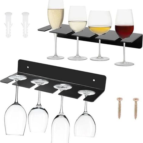 Porte-verres à vin mural en 2 parties, étagère à verres en forme de L en acrylique transparent, facile à installer, idéal pour la maison, la cuisine, le restaurant et le bar. (1/5)