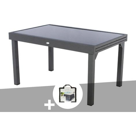 Hesperide – Table de jardin extensible rectangulaire en aluminium et verre trempé 6/10 places – Dimensions 135 à 270 x 90 x 75 cm – Housse incluse (1/5)