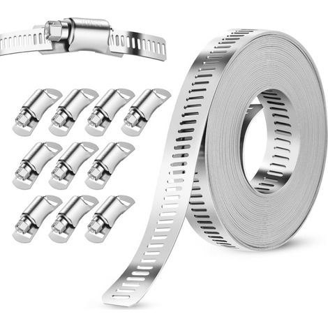 Slangklem - Acier Inoxydable 304 - Longueur 5 M - Largeur 12,76 Mm - Épaisseur 0,65 Mm - 10 Pièces
