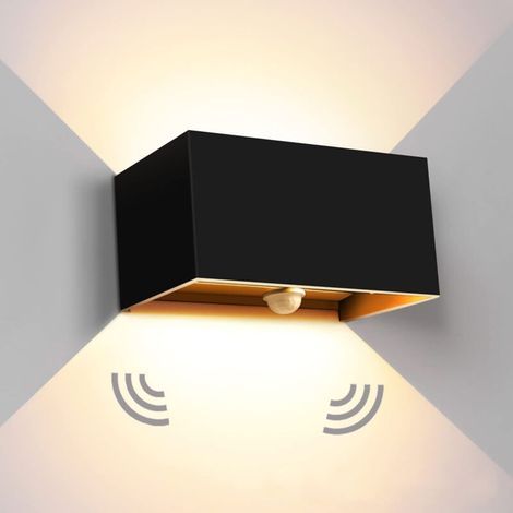 Aplique de pared LED con sensor de movimiento, impermeable IP65, luz blanca cálida de 3000 K, 1400 lúmenes, ángulo de haz ajustable, color negro (1/5)