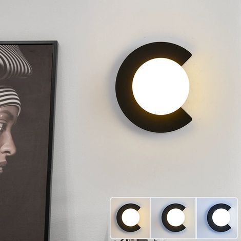 Applique, Lampada da comodino creativa, Lampada da parete LED con lampadina, Lampada da soffitto moderna, 20 x 20 cm, 3 temperature di colore (Nero) (1/5)
