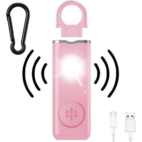 Alarme personnelle,130dB Alarme de Poche avec Lumière LED avertisseur Anti Agression Porte-Clés Sécurité Alarme Auto-Défens,Rose