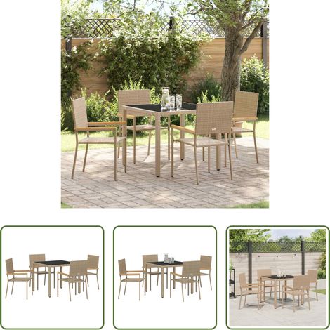 Terrasse - Ensemble de salle à manger pour jardin 5 pcs Beige polyrotin (1/5)