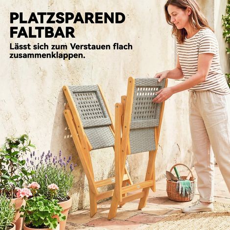 Lot de 2 fauteuils de jardin pliants certifiés FSC, assise aérée en bois massif et polyrotin, hauteur confortable (1/4)