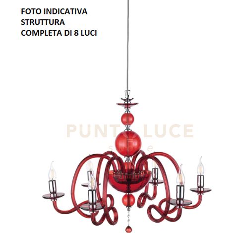 LAMPADARIO VIVALDI 8 LUCI RUBINO CROMO ATTACCO E14 D.88CM
