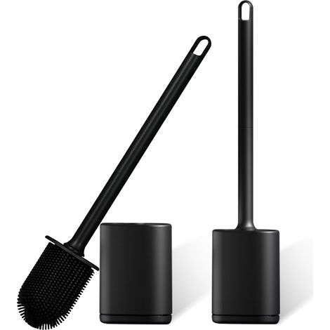 2 - Brosse WC - Accessoire Salle De Bain - Tête Plate Flexible En Silicone - Nettoyage Sous Le Bord - Turbo Séchage - Pour Cuvette Toilettes - Noir - 25x8cm (1/5)