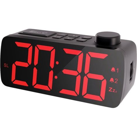 Radio-réveil - Réveil enfant - Grands chiffres LED - Réveil numérique - Luminosité réglable - Minuterie de sommeil - Rouge (1/5)