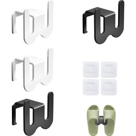 Wandmontiertes Pantoffelregal, 4-teilig, ohne Bohren, Schuhablage aus Aluminium, weiß und schwarz, für Badezimmer, Wohnzimmer, Schlafzimmer (1/5)