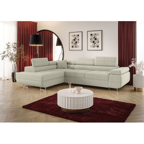 Ecksofa Schlafsofa Sofa MONARO Stoff Quelle Ecru Ottomane Links (1/3)