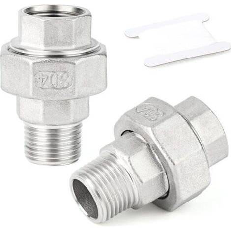 2 Piece 1" BSP Stainless Steel 304 Female and Male Fittings, Union Fittings, Threaded Adapters for Water/Oil/Gas (1/5)