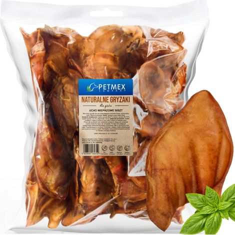 Delikatesse, natürlicher Kausnack für Hunde Pork Ear XL Petmex 50 Stück.
