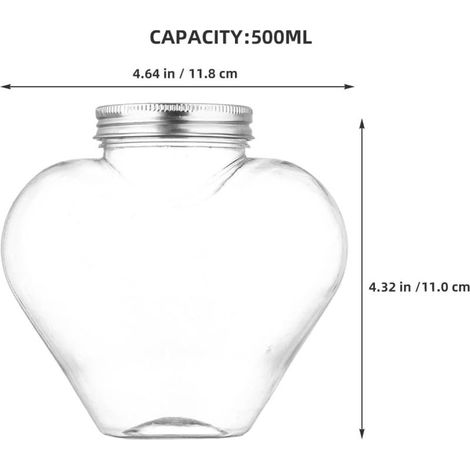 Lot 5 bouteilles à jus en plastique en forme de cœur de 500 ml avec bouchons hermétiques, Réutilisables et de alimentaire (1/4)