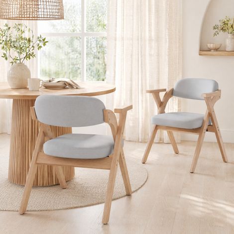 Chaise de salle à manger pliante en bois et lin, grise, lot de 2 HAVRYA (1/5)