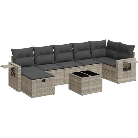 Set Divano da Giardino 8pz con Cuscini Grigio Chiaro Polyrattan vidaXL (1/5)