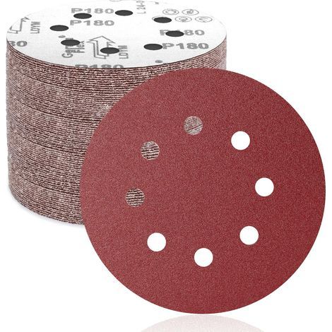 50 Sanding Discs 125mm, 8 Holes, 180 Grit, Aluminum Oxide, For Random Orbital Sanders (1/5)
