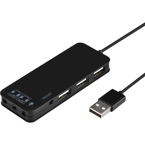 Hub USB 2.0 3 Ports avec Adaptateur Audio 7.1CH pour Micro et Casque - Répartiteur USB Noir (1/4)
