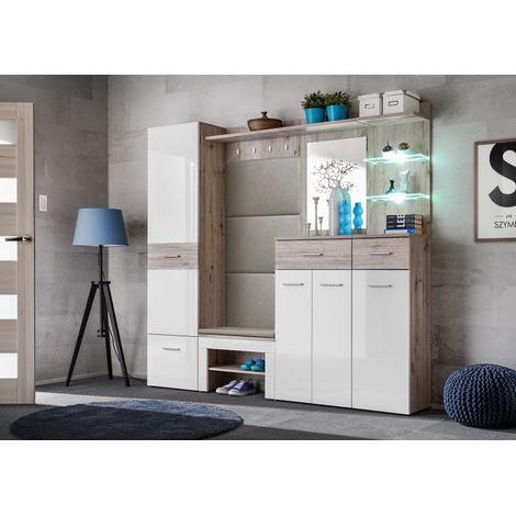 Ensemble de meubles d'entrée "Gustavo IX" - Blanc/Beige - L 210 x H 200 x P 35 cm - Livraison gratuite (1/3)