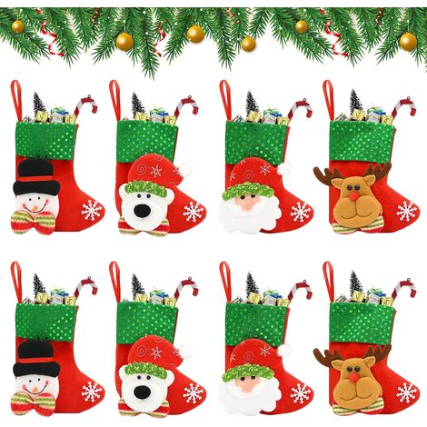 Set mit 8 klassischen Mini-3D-Weihnachtsstrümpfen, Weihnachtsmann, Rentier, Schneemann, Weihnachtsdekorationen, hängendes Weihnachtsgeschenk (1/5)
