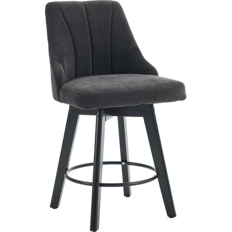Lot de 2 tabourets de bar pivotants avec dossier en tissu gris, repose-pieds et pieds noir mat, style scandi japandi pour îlot et comptoir - CHICFURN (1/5)