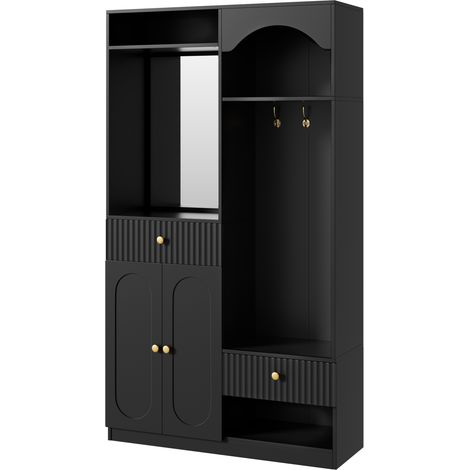 Recibidor compacto con espejo, banco, zapatero, ganchos y tiras LED regulables (1/5)