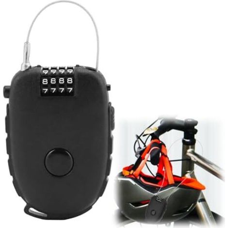 Lucchetto a combinazione retrattile in acciaio a 4 cifre, cavo nero da 130 cm – ideale per biciclette, zaini, caschi e cestini.