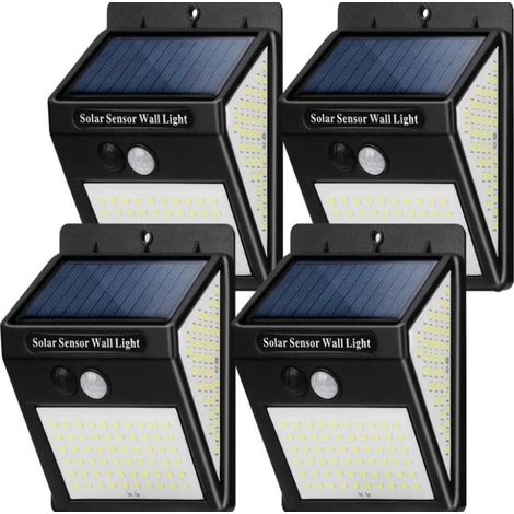 Luce solare da esterno, lampada solare da esterno con sensore di movimento, 3 modalità [confezione da 4 con 144 LED] Illuminazione solare da esterno impermeabile e senza fili, lampada da parete per gi (1/5)