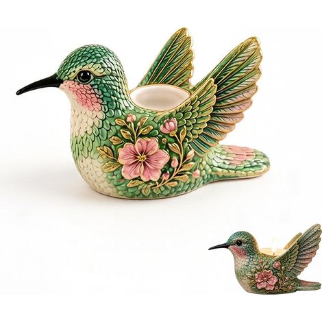 Bougeoir colibri avec inscription « Hope & Blessings » - Photophore en résine avec colibri peint à la main - Décoration pour la maison, cadeau pour femme, amoureux des colibris (1 pièce)