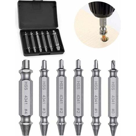 6 Pièces Extracteurs de Vis Endommagées en Acier Rapide 4341, Dureté 62–63 HRC, pour Boulons et Vis Cassés ou Rouillés
