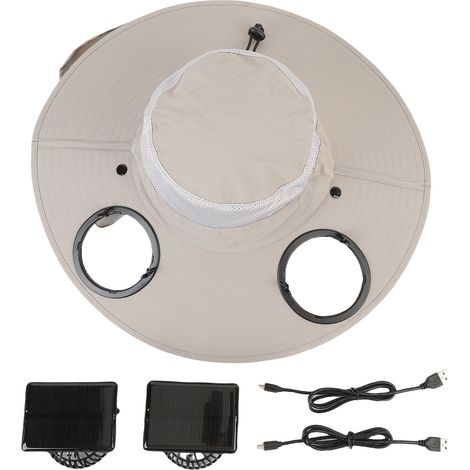 Chapeau de ventilateur solaire à large bord, alimenté par USB, Rechargeable, résistant au soleil, commande vocale AI avec phare pour Camping en plein air et pêche (1/5)